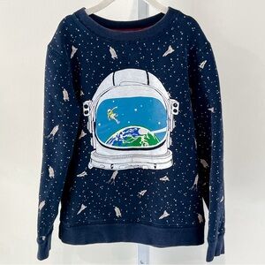 Mini Boden Space Silver Astronaut Navy Blue Graphic Sweatshirt Youth Sz 9 / 10